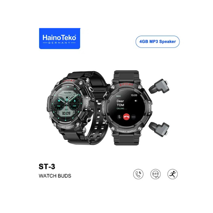 Haino Teko ST-3 Smart Watch with Earbuds, 1.52" AMOLED, 110+ Modes