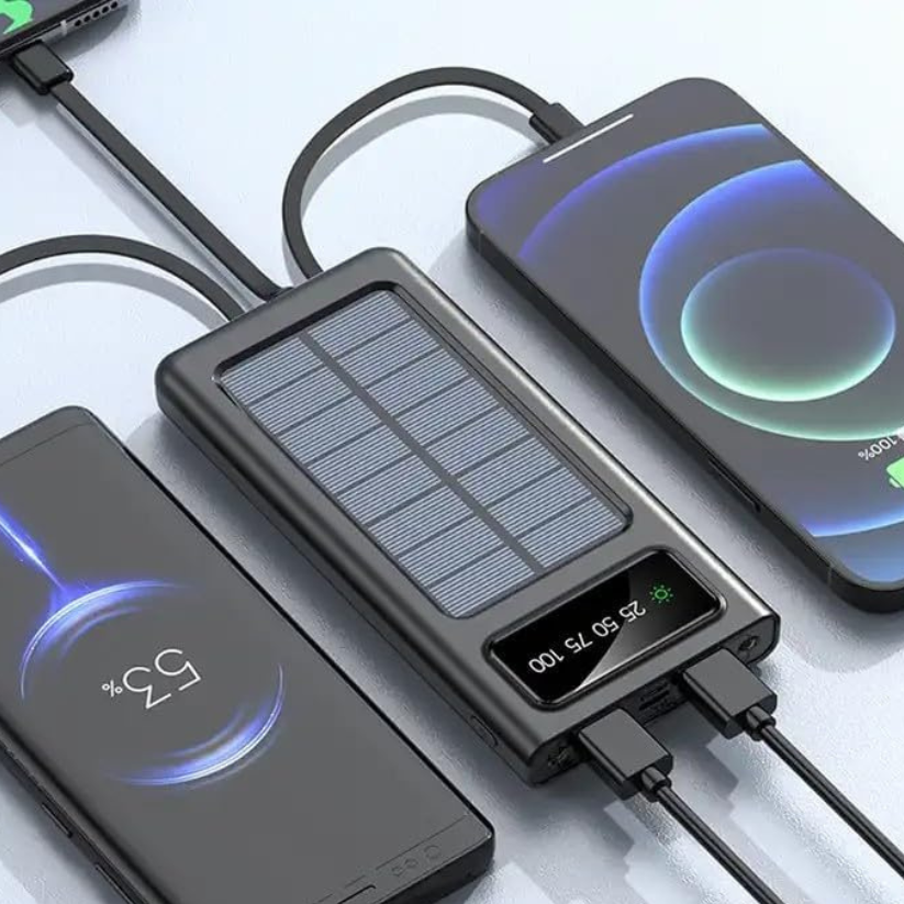 Solar Power Bank 20000mAh, Fast Charging Built in Cable